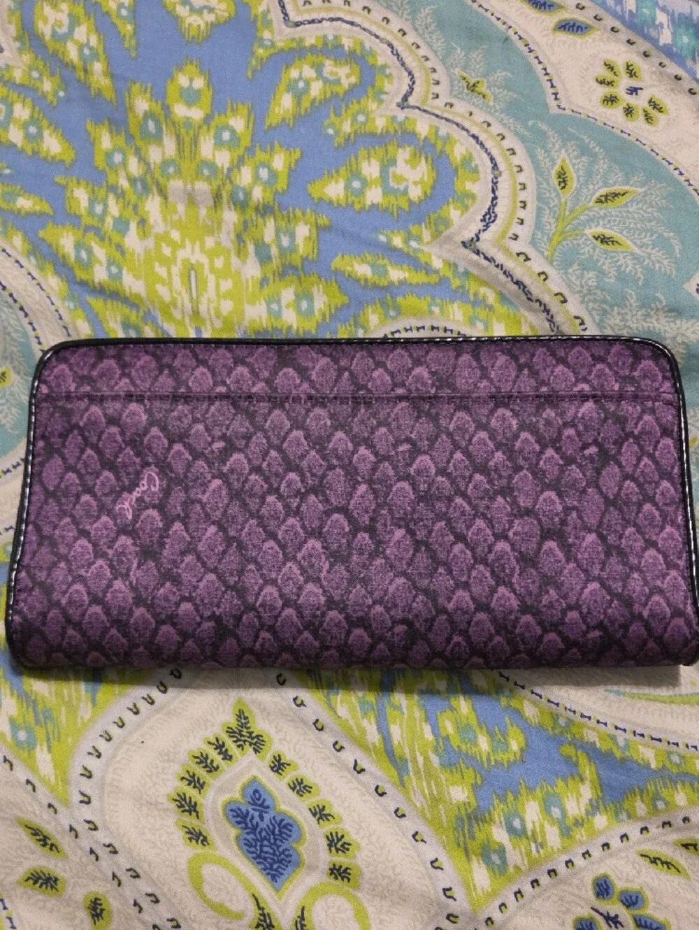Coach Purple Satiny Textured Print Animal Print Snake Pattern Zip-Around Wallet